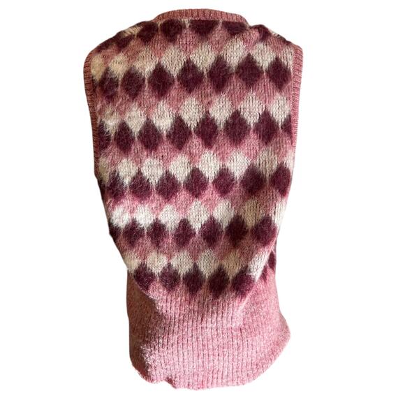 McGregor Vtg Knit Vest USA SZ Med Argyle Pink Burgundy Plaid Lightweight Preppy - Picture 6 of 8